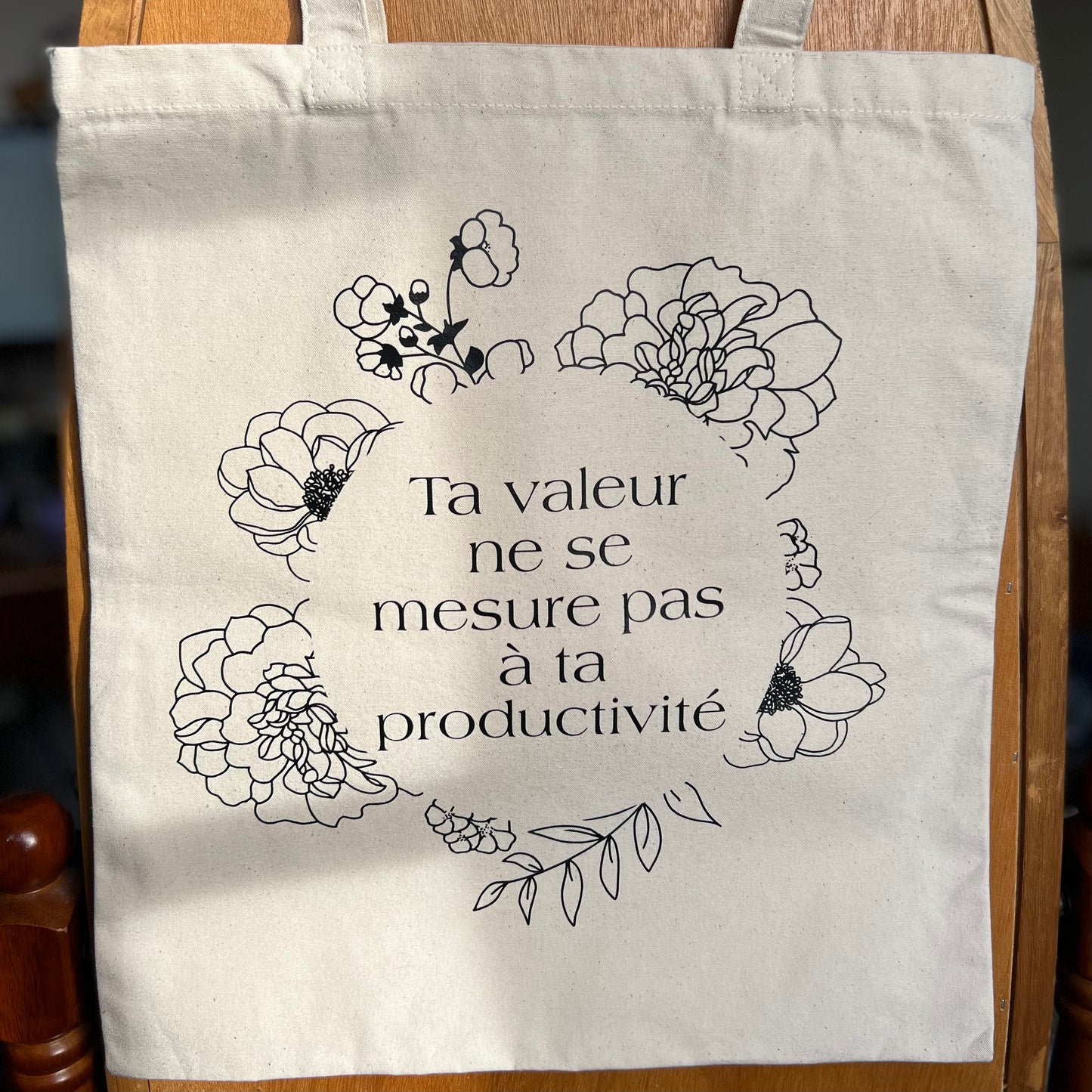 Tote bag Ta valeur noir mat