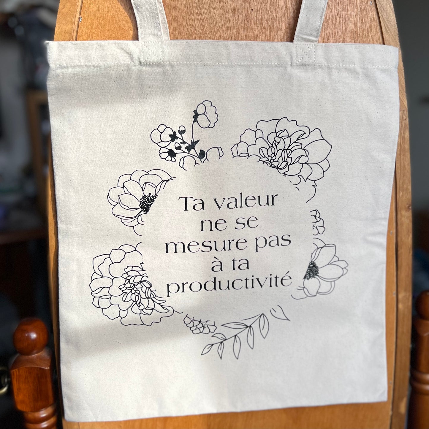 Tote bag Ta valeur noir mat